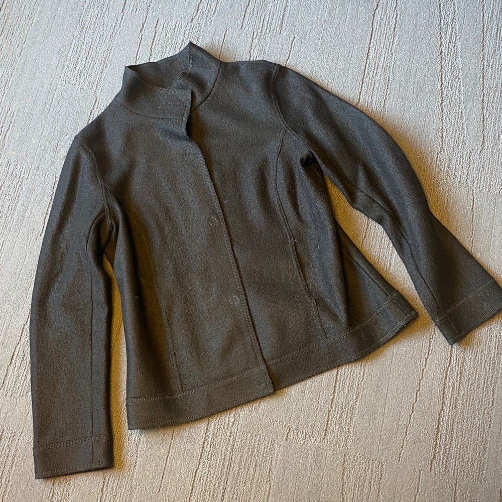 Lafayette 148 Boiled Wool Black Sweater Jacket Snap Front Pockets 12